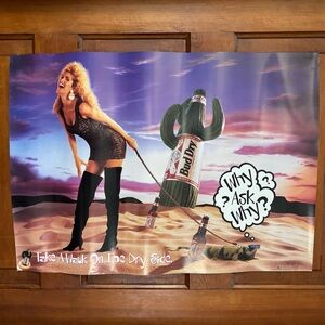 Vintage Bud Dry Beer Poster with Model Kathy Ireland Walking a  Cactus